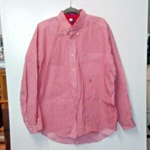 Tommy Hilfiger Men Striped Dress Shirt Red White